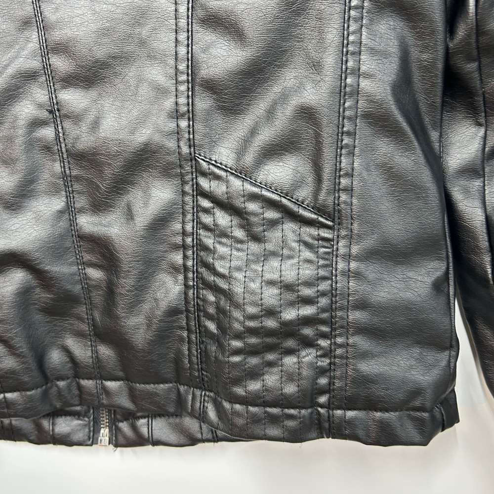 J2 Womens Small Black Faux Leather Faux Fur Lined Moto Biker Jacket READ - Picture 10 of 14